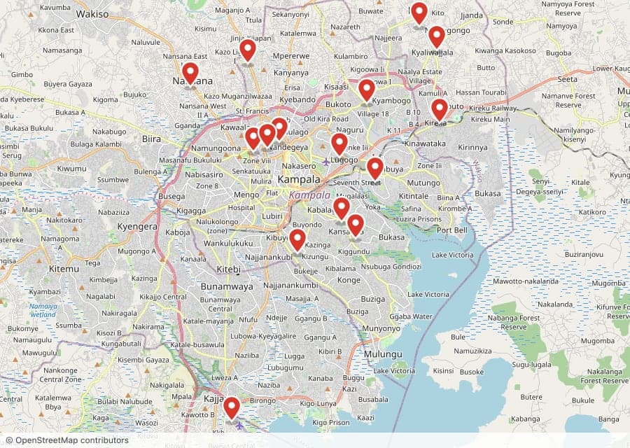 Map of all 15 Chicken Tonight outlets across Kampala