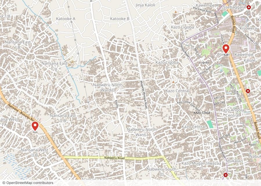 Map of the 2 Chicken Tonight outlets in North Kampala
